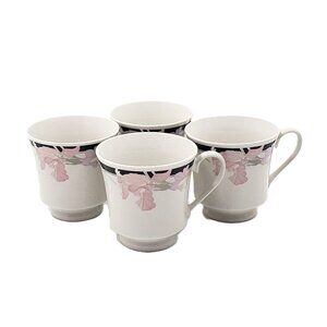 RARE Vintage “Lynns” Fine China Black & Pink “Iris” Teacups – Set of 4